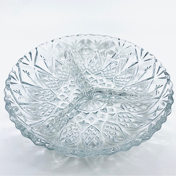 Vintage Gibson Jewelite Clear Glass 3-Section Divided Relish Dish 1970s - Picture 5 of 6